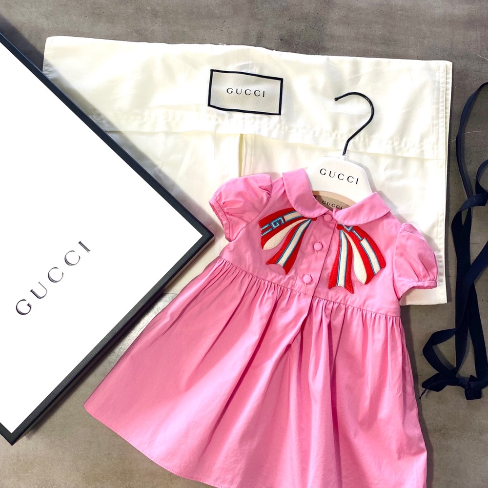 Gucci kids pink cotton dress with bow